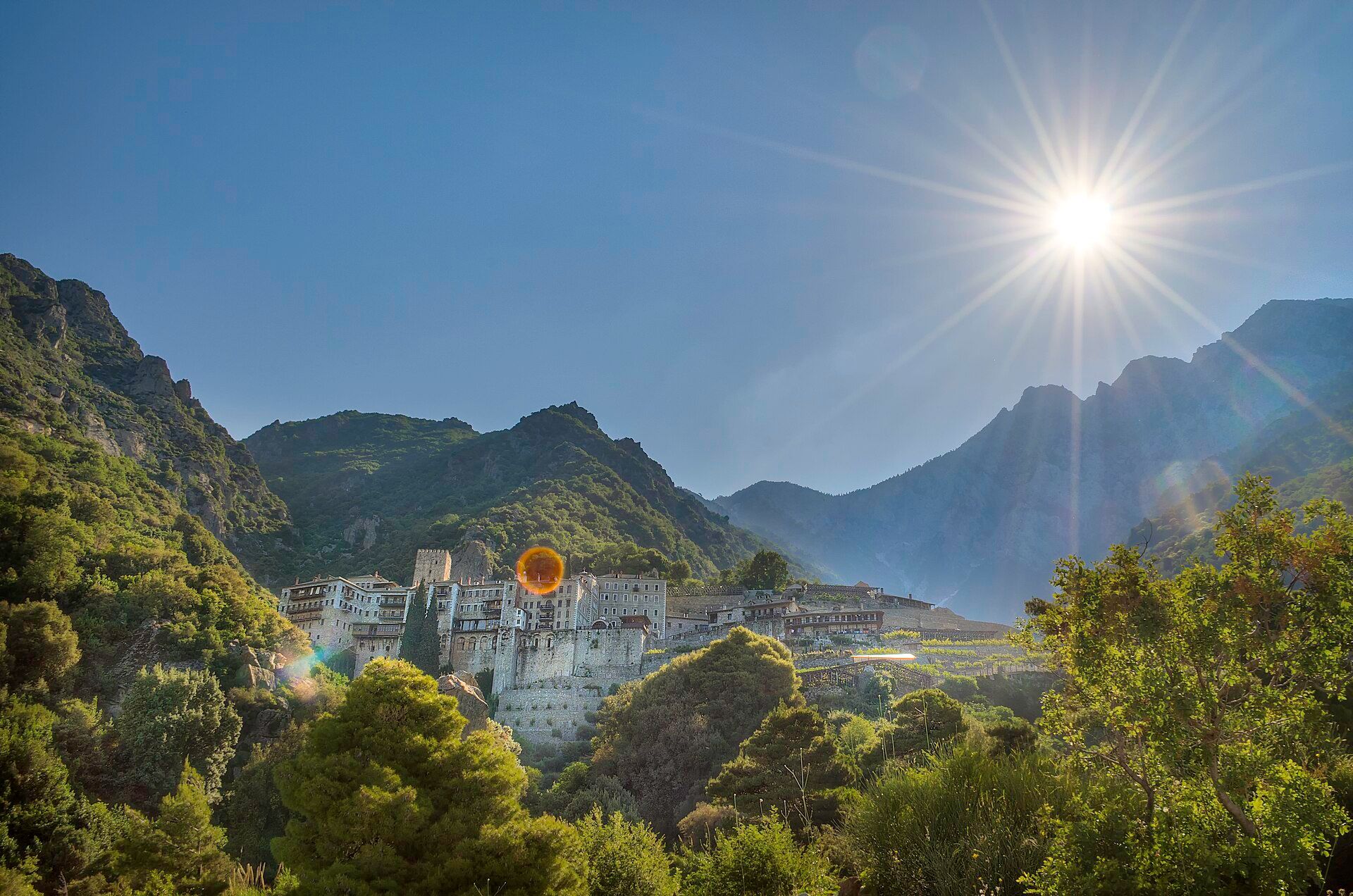 A monastery in the mountains of Mount Athos