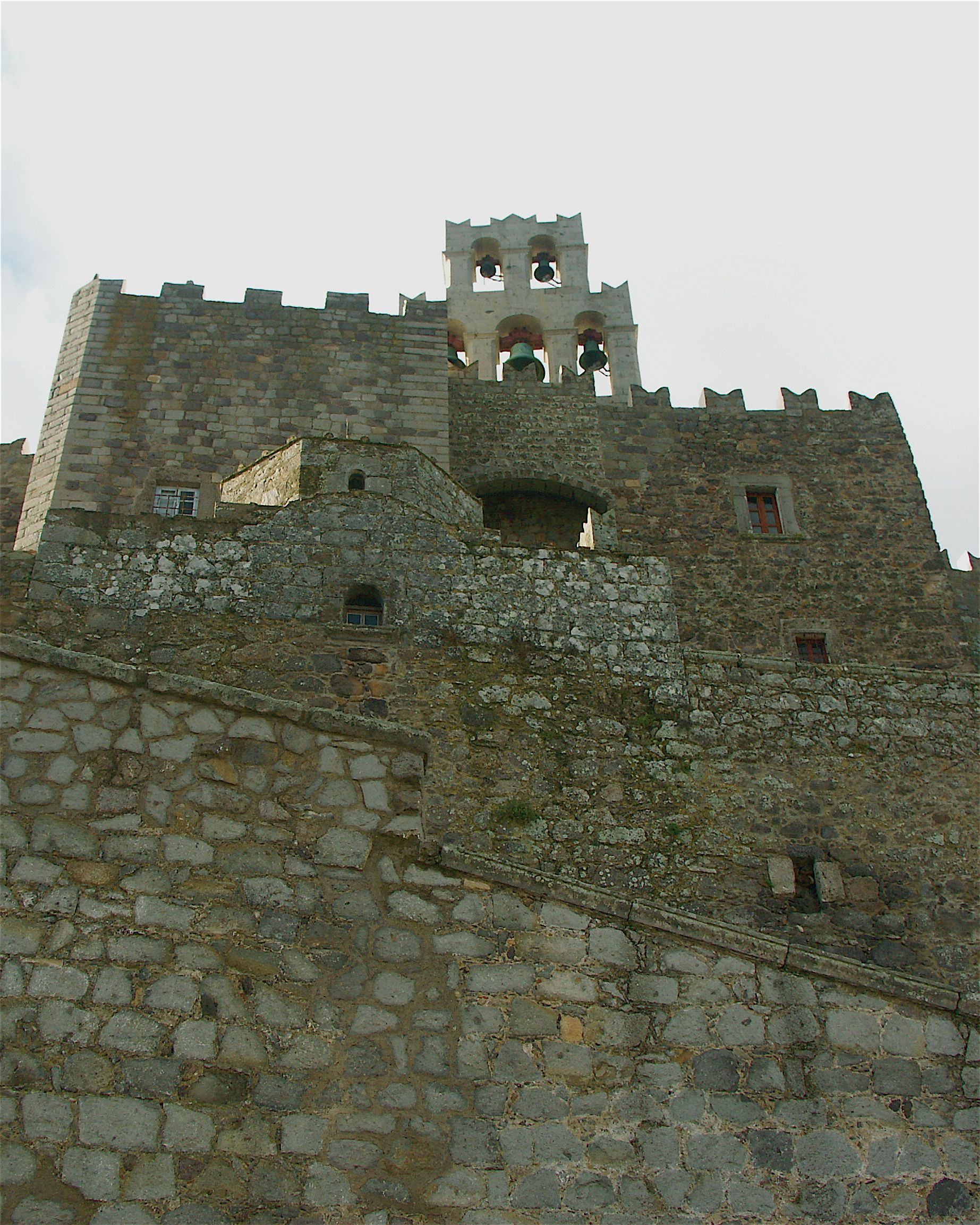 The stone walls of the Monastery of St John the Theologian on Patmos